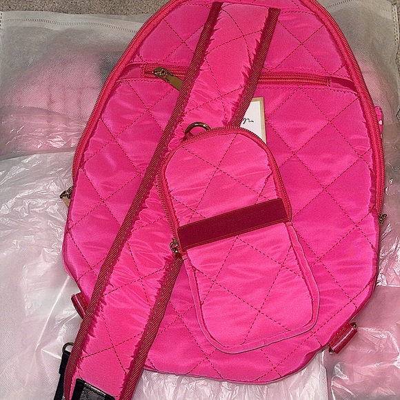 🆕🌿🩷LEMONBELLA: Pickle Ball Quilted Hot Pink Bag w/Stripe - Picture 6 of 13